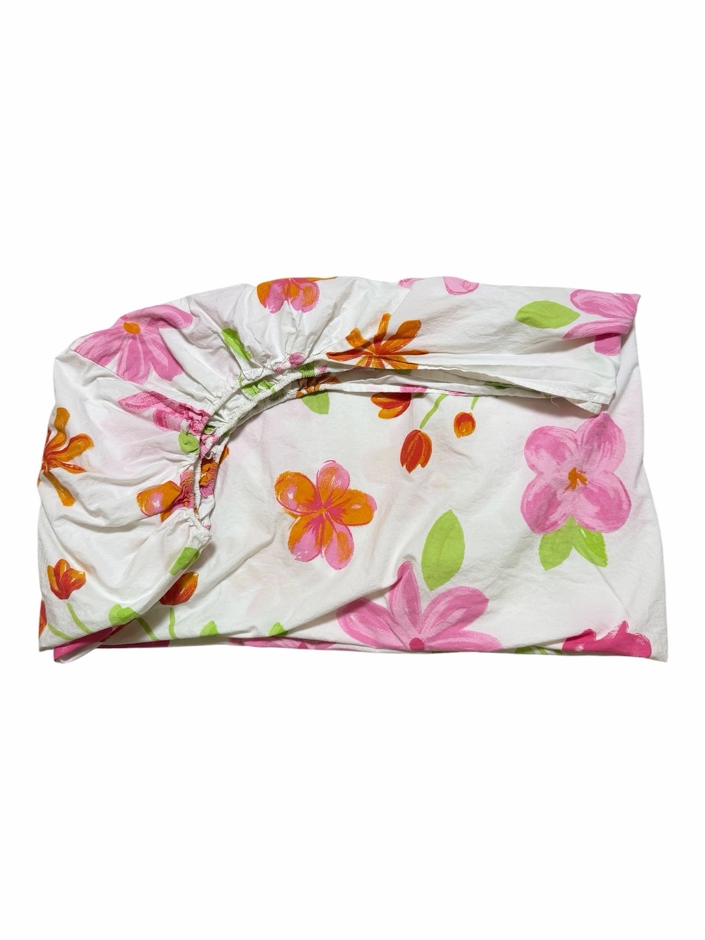 Pottery Barn Kids Floral Crib Fitted Sheet Pink Orange Green 100% Cotton PBK